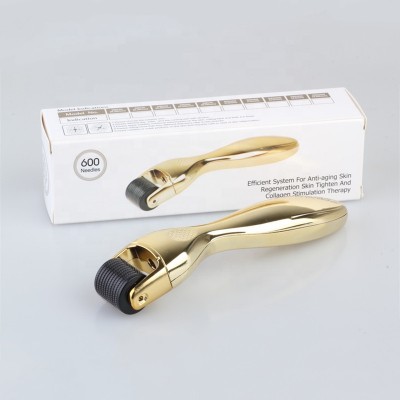 CE MSDS approved gold silver handle 600 needles derma roller/ micro needle titanium dermaroller